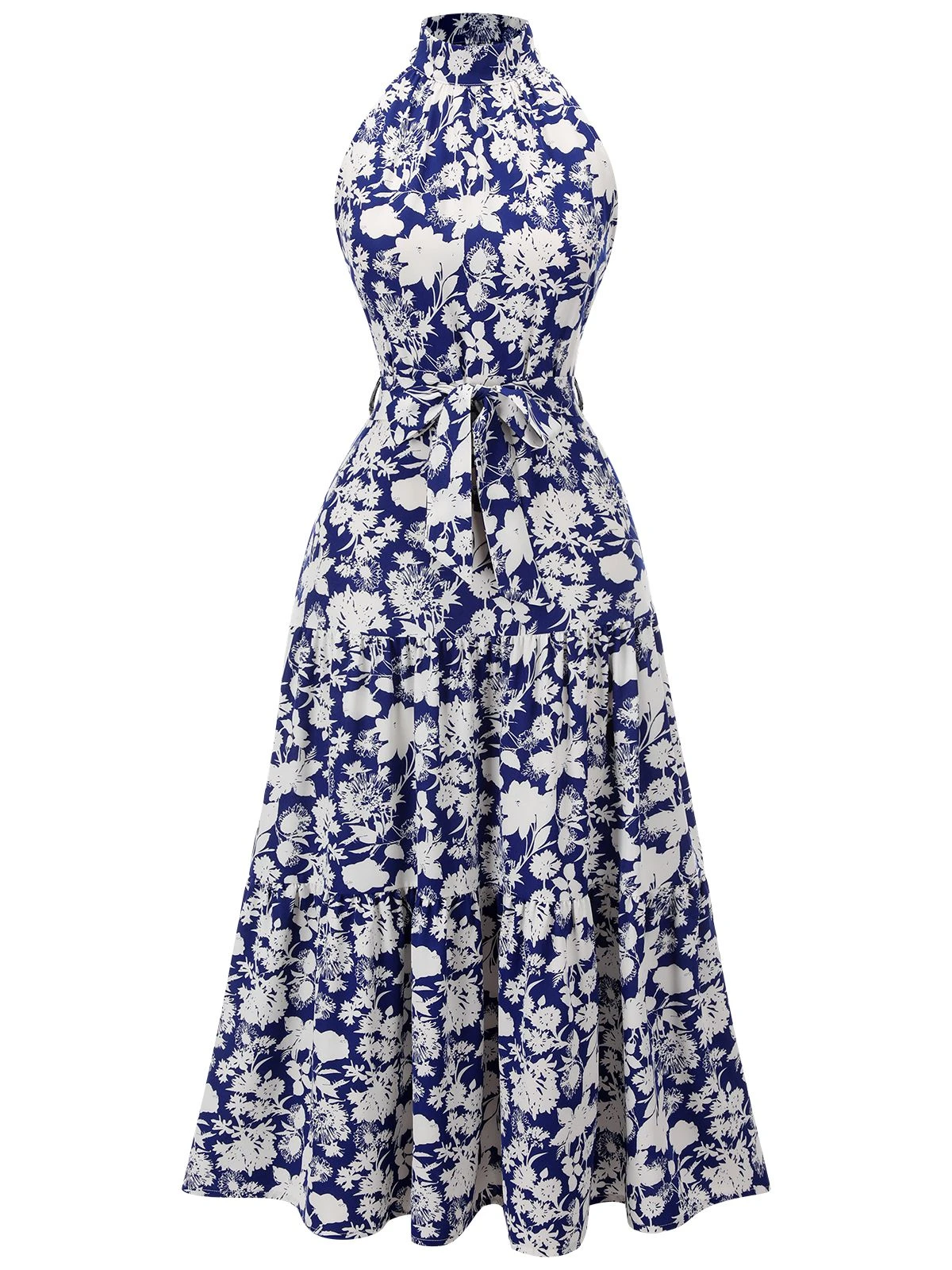 Blue 1930s Stand Collar Floral Dress 1 Blue 1930s Stand Collar Floral Dress