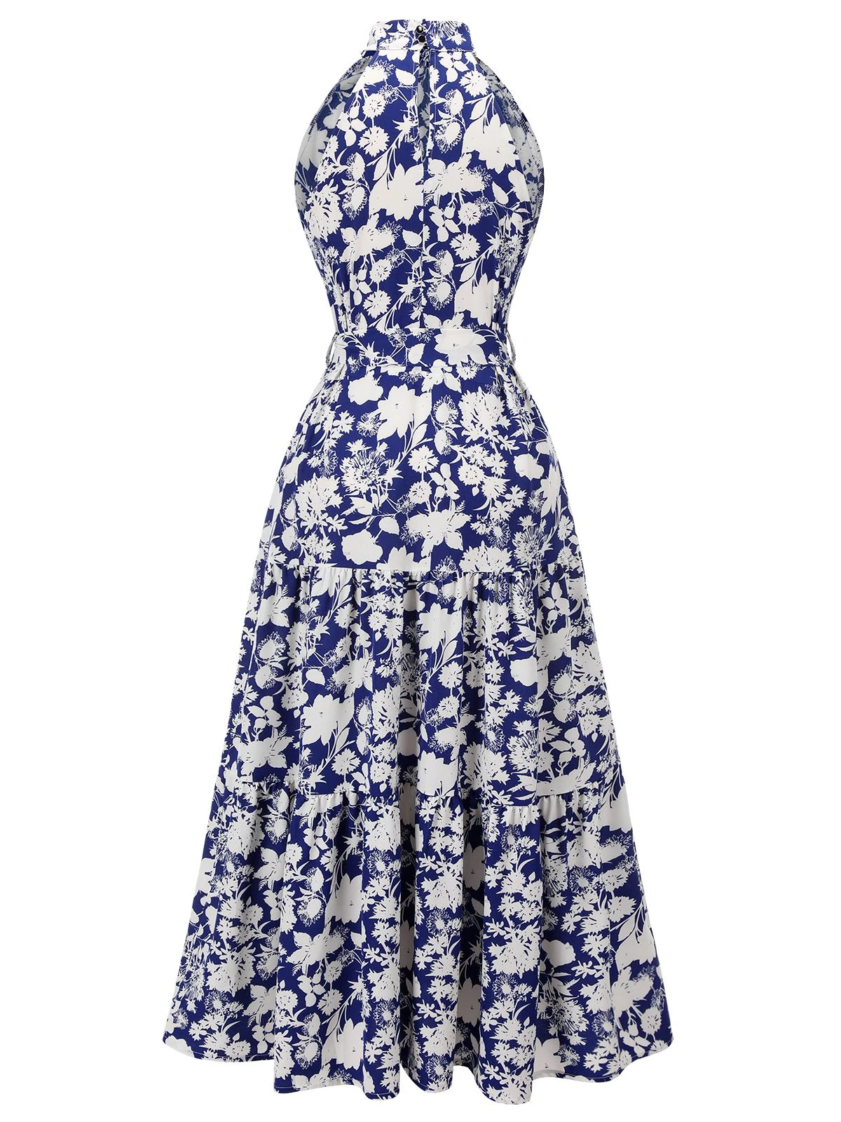 Blue 1930s Stand Collar Floral Dress 2 Blue 1930s Stand Collar Floral Dress - Image 2