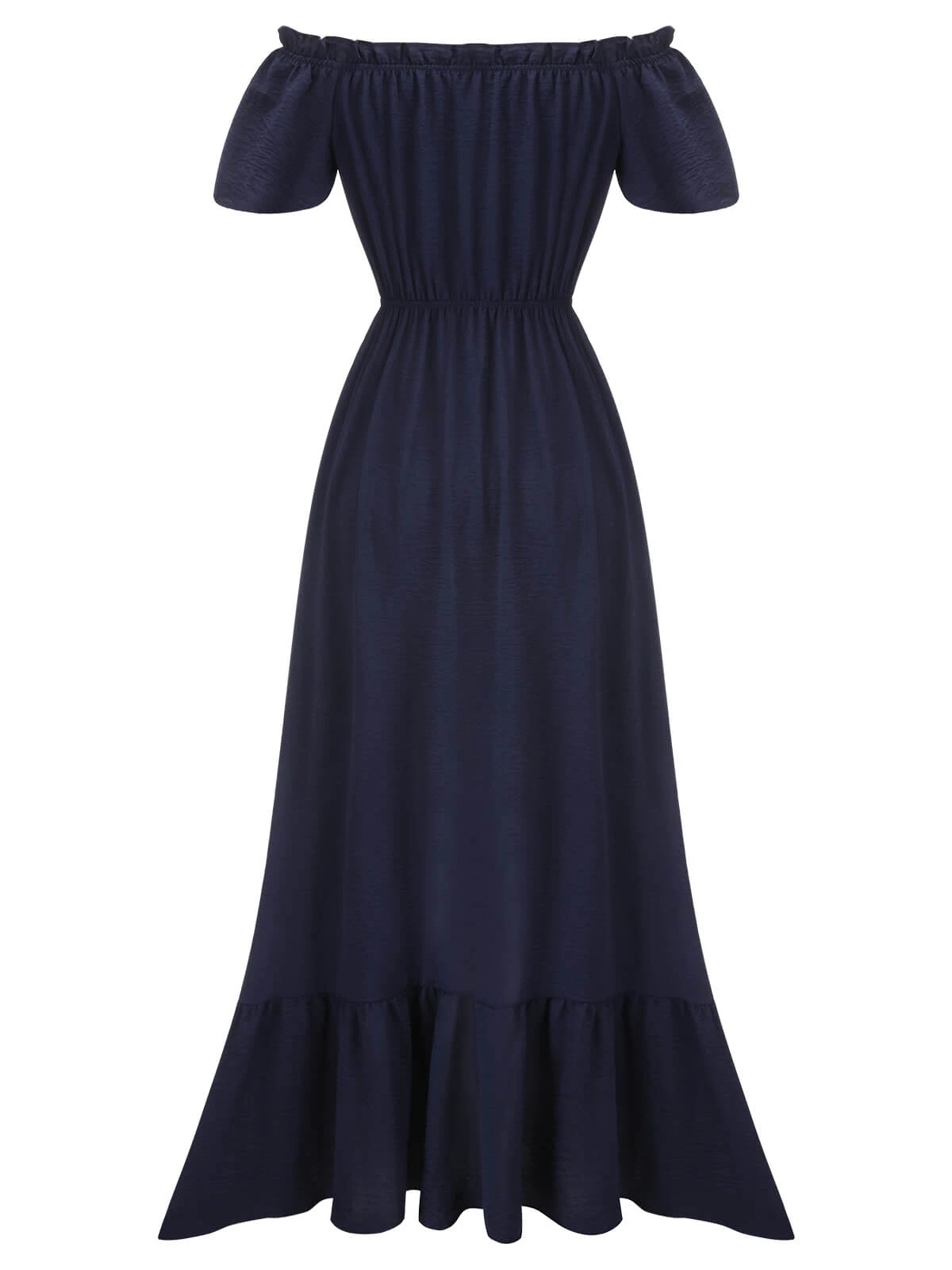 1930s Navy Blue One-Shoulder Button Long Dress 2 1930s Navy Blue One-Shoulder Button Long Dress - Image 2