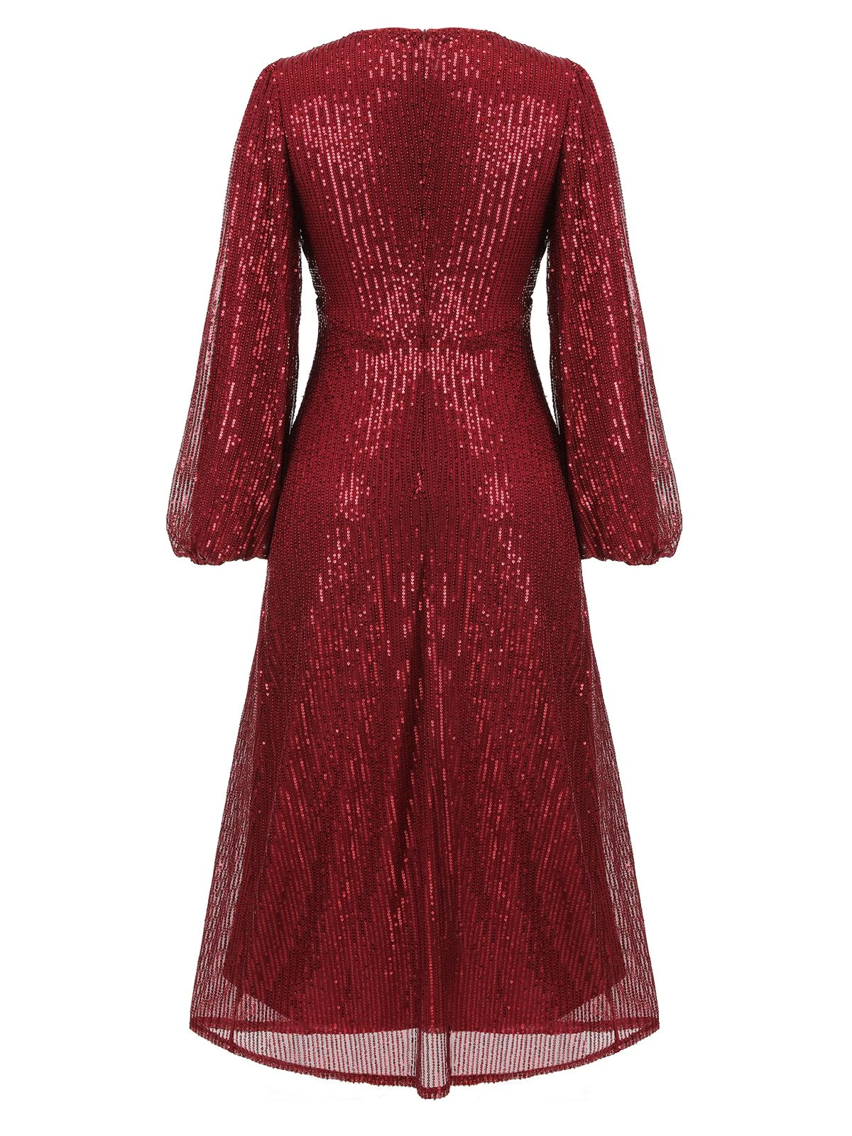 Red 1930s Solid Sequined V-Neck Shift Dress 2 Red 1930s Solid Sequined V-Neck Shift Dress - Image 2