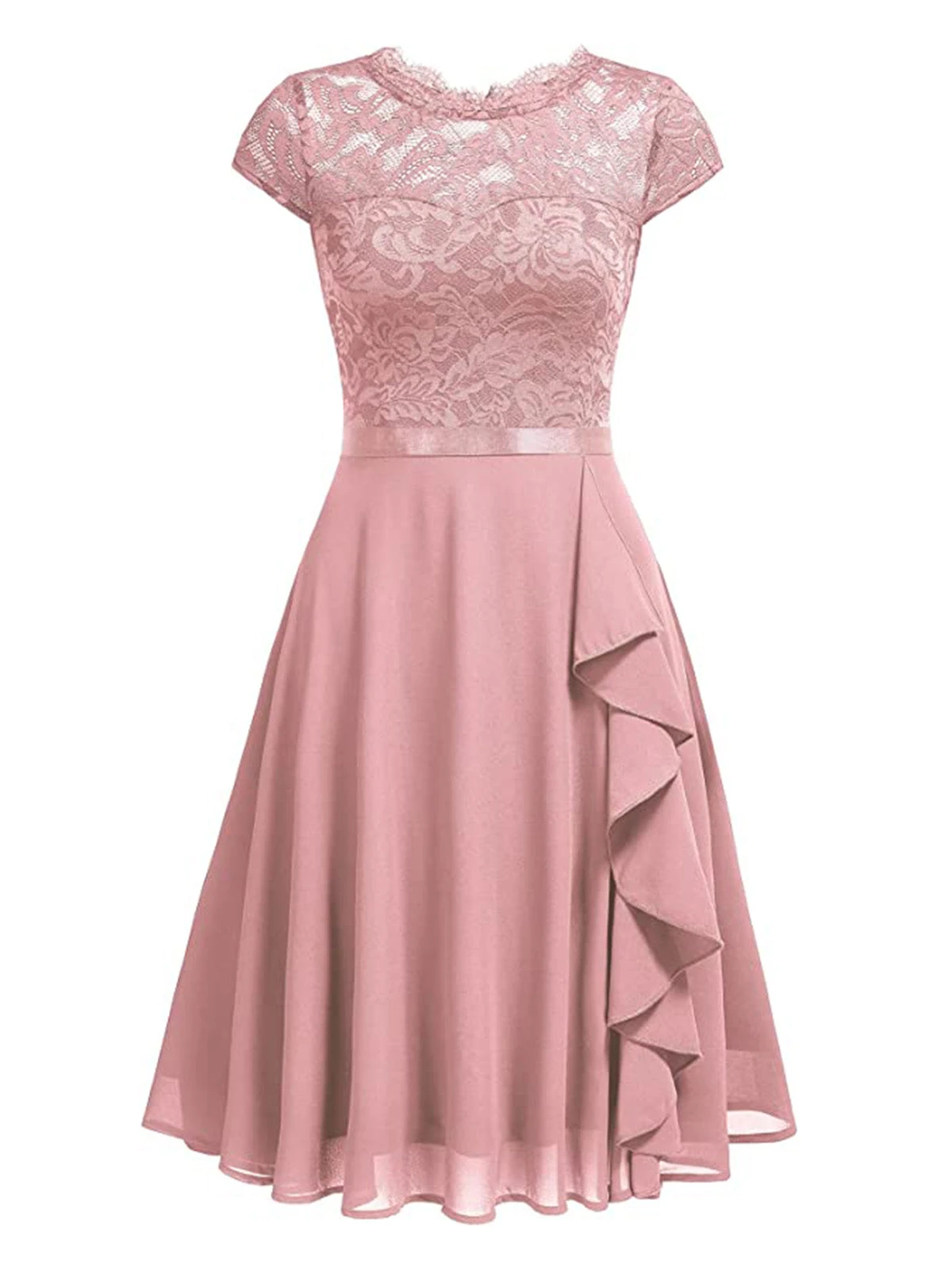 1950s Solid Lace Round Neck Patchwork Dress 2 1950s Solid Lace Round Neck Patchwork Dress - Image 2