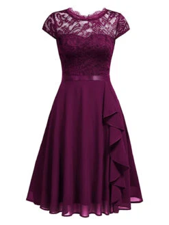 1950s Solid Lace Round Neck Patchwork Dress 6 1950s Solid Lace Round Neck Patchwork Dress -Candi Clothing Shop SCV021649 PU 1