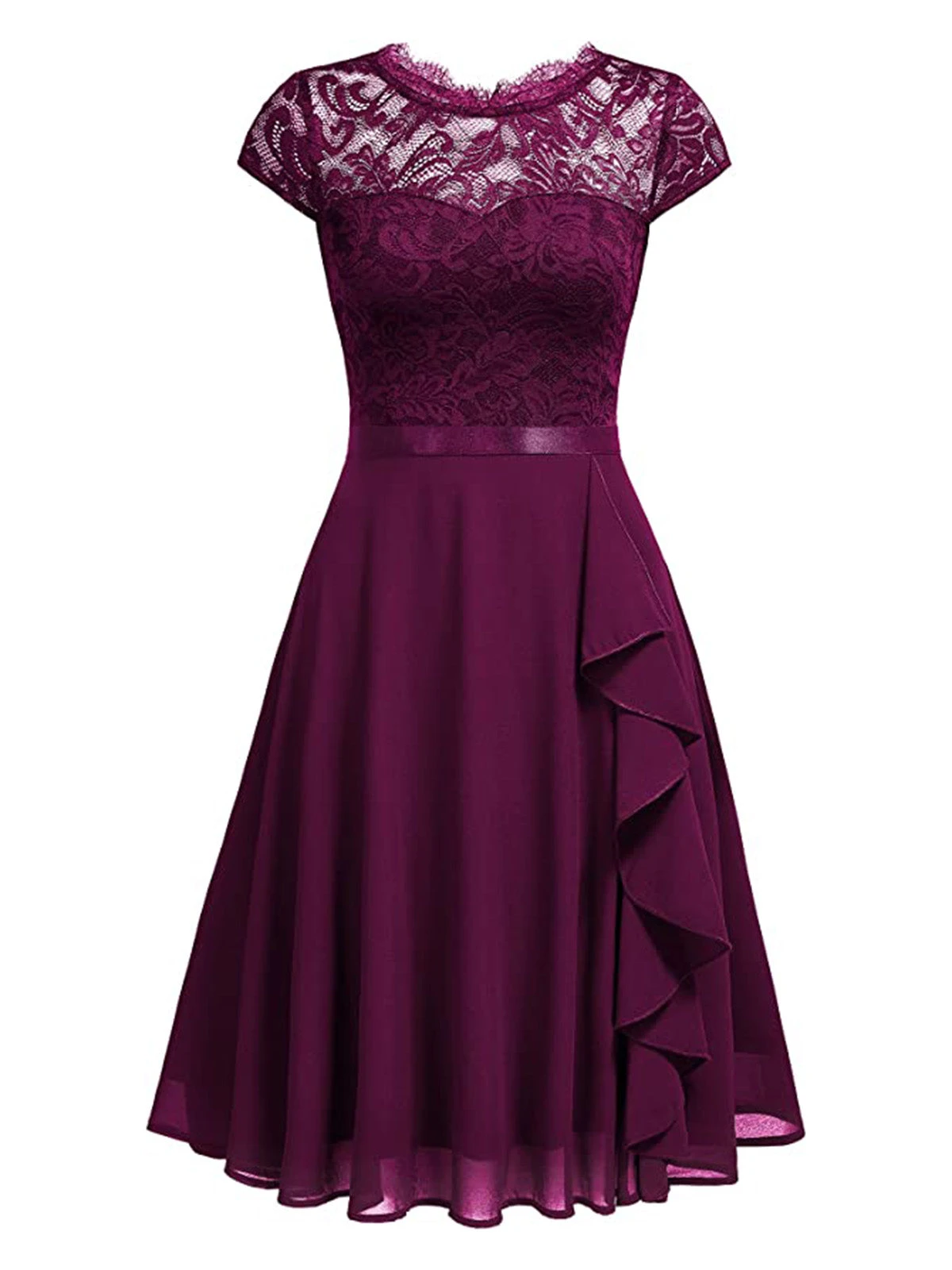 1950s Solid Lace Round Neck Patchwork Dress 3 1950s Solid Lace Round Neck Patchwork Dress - Image 3