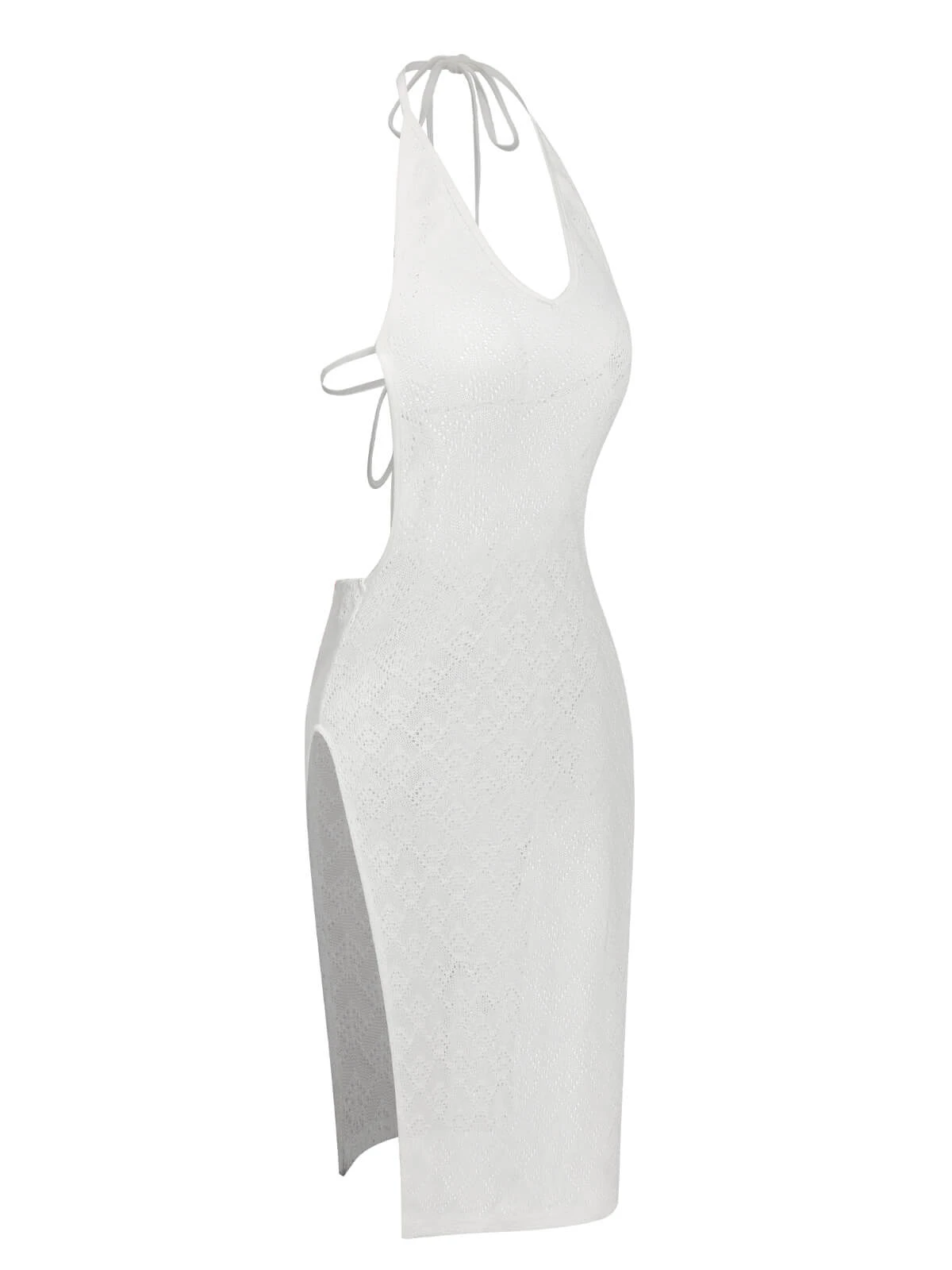 White 1960s Knitted Halter Dress Cover-Up 3 White 1960s Knitted Halter Dress Cover-Up - Image 3