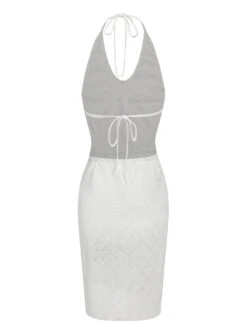 White 1960s Knitted Halter Dress Cover-Up 10 White 1960s Knitted Halter Dress Cover-Up -Candi Clothing Shop SCXL000515 3