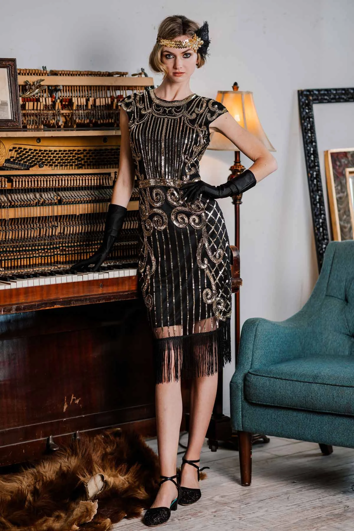 Black 1920s Sequined Flapper Dress 2 Black 1920s Sequined Flapper Dress - Image 2