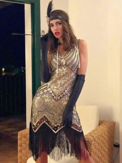 [US Warehouse] Champagne 1920s Sequined Flapper Dress -Candi Clothing Shop SVH034316 CT C 4ff06a95 117d 438b 8116 21da9b0344f7