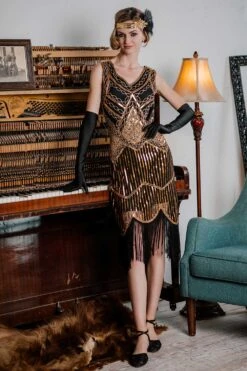[US Warehouse] Gold 1920s Sequined Flapper Dress -Candi Clothing Shop SVH034321 GO 1