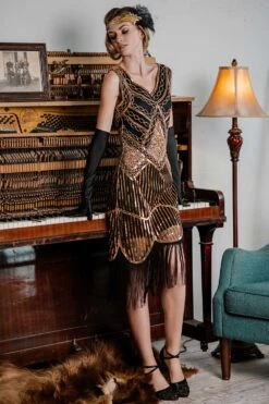 [US Warehouse] Gold 1920s Sequined Flapper Dress -Candi Clothing Shop SVH034321 GO 2