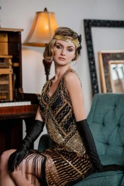 [US Warehouse] Gold 1920s Sequined Flapper Dress -Candi Clothing Shop SVH034321 GO 4