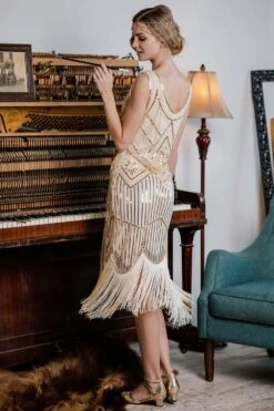 [US Warehouse] Apricot 1920s Beaded SequinFlapper Dress -Candi Clothing Shop SVV031857 BE 3