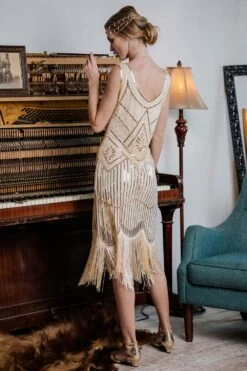 [US Warehouse] Apricot 1920s Beaded SequinFlapper Dress -Candi Clothing Shop SVV031857 BE 4