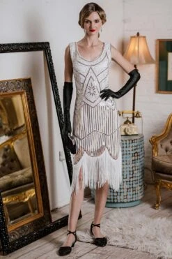 [US Warehouse] White 1920s Fringed Flapper Dress -Candi Clothing Shop SVV031857 W 1