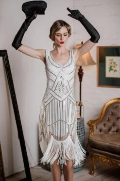 [US Warehouse] White 1920s Fringed Flapper Dress -Candi Clothing Shop SVV031857 W 3