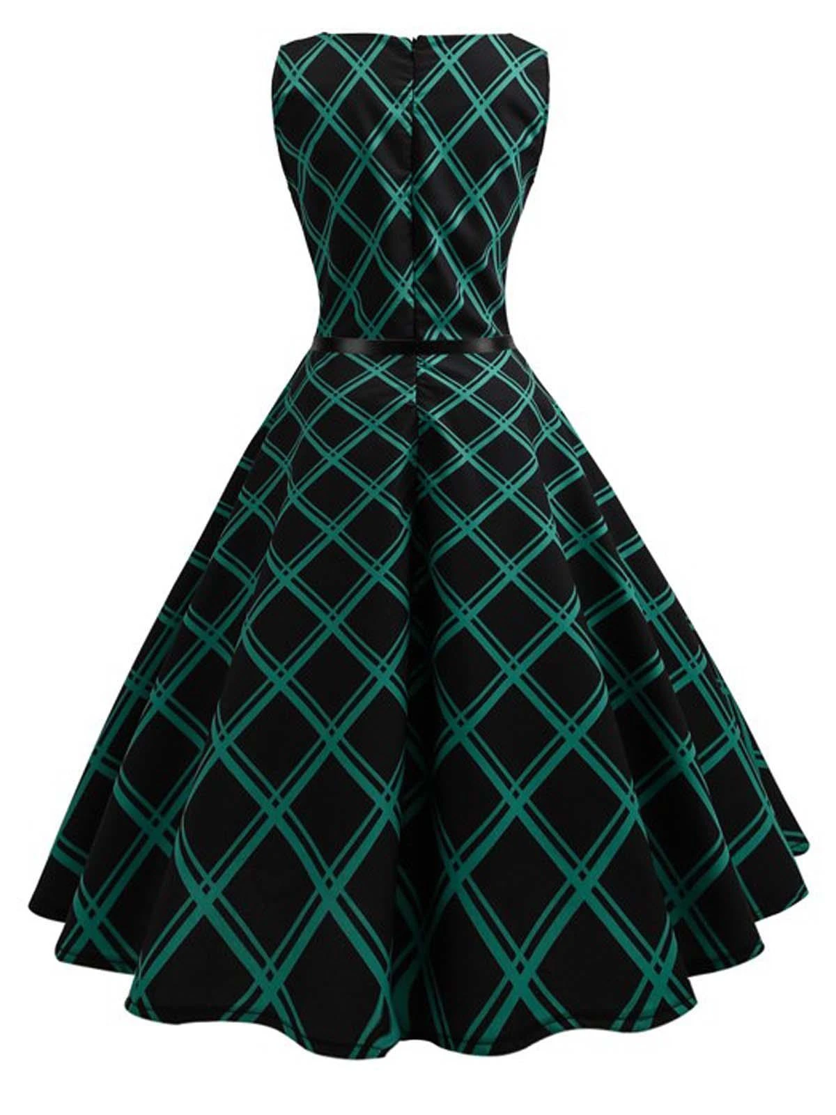 Green 1950s Plaid Belted Swing Dress 3 Green 1950s Plaid Belted Swing Dress - Image 3
