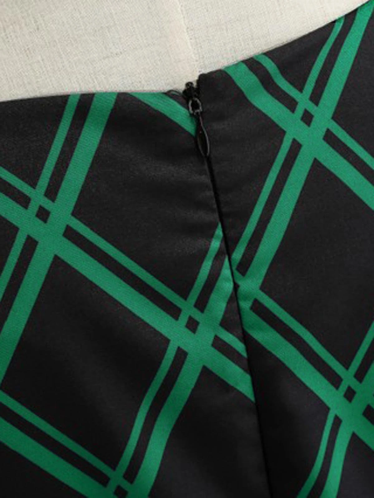 Green 1950s Plaid Belted Swing Dress 4 Green 1950s Plaid Belted Swing Dress - Image 4