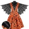Orange Halloween Spider Sleeve Vintage Dress
